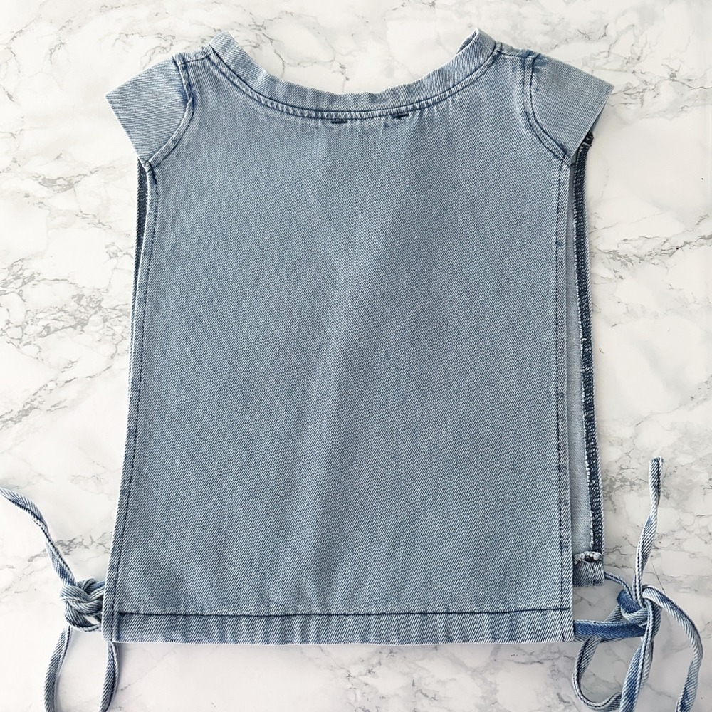Aynaz Denim Rhinestone Open Side Tir Blue Cotton Crop Top Womens Size 36 - Picture 4 of 8